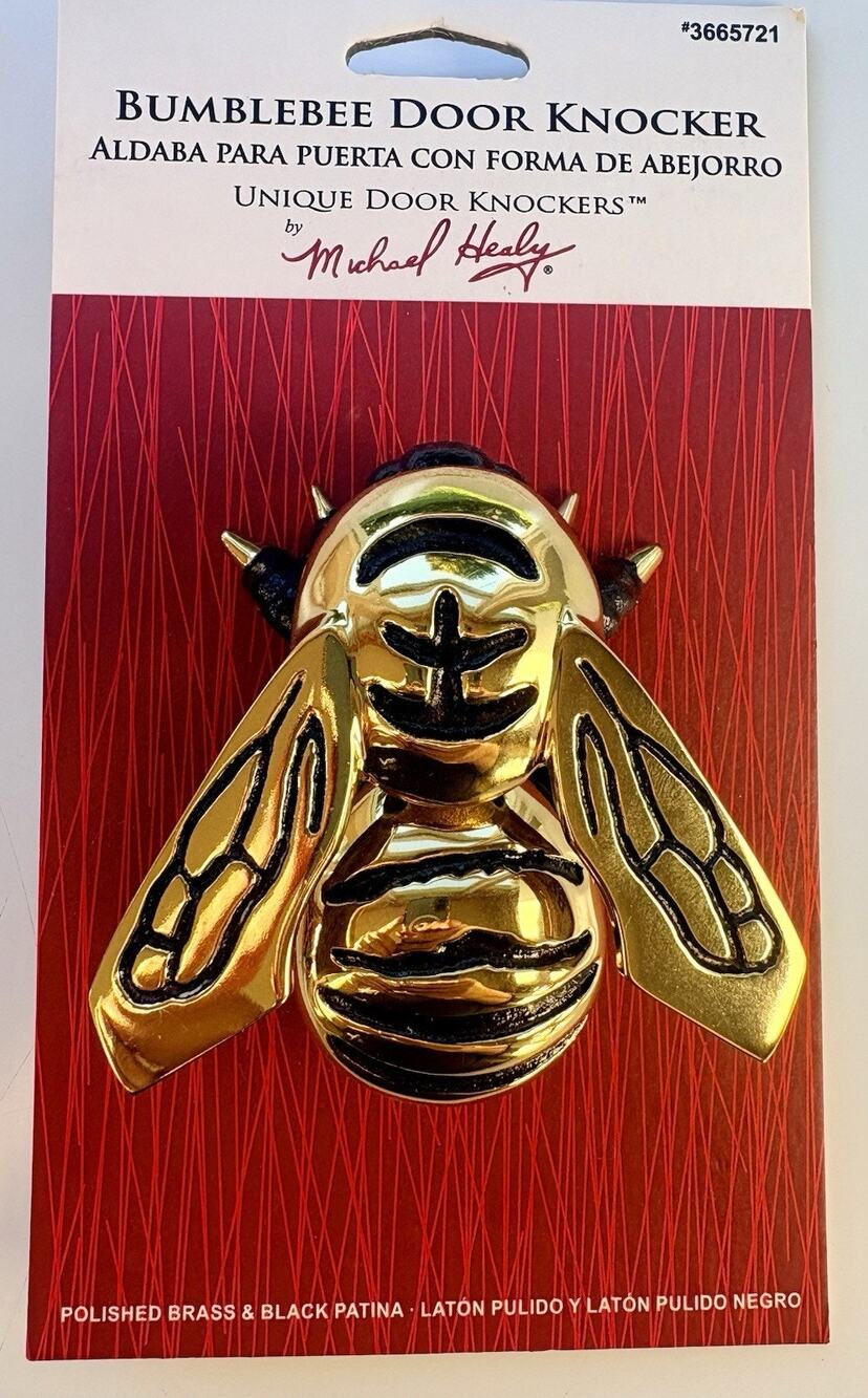 Michael Healy Bumble Bee Door Knocker Polished Brass 4in NEW Gold Black Insect